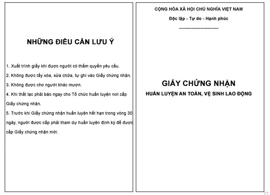 chứng chỉ an toàn lao động