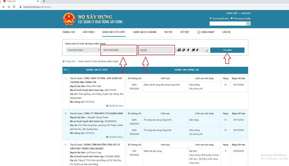 tra cứu chứng chỉ năng lực xây dựng