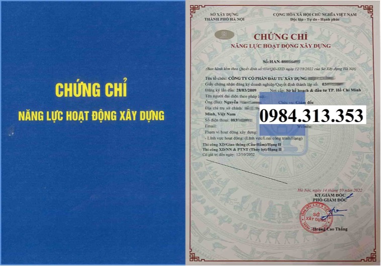 Chứng chỉ năng lực xây dựng hạng I, II , III